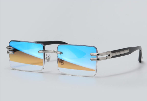 Lunettes de Soleil Rectangulaires Sans Monture — Verres Dégradés Bleu et Ambre