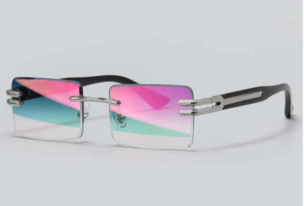 Lunettes de Soleil Rectangulaires Sans Monture — Verres Dégradés Rose et Turquoise