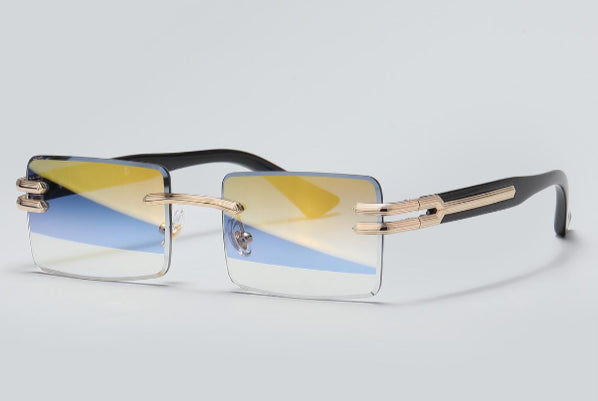 Lunettes de Soleil Rectangulaires Sans Monture — Verres Dégradés Jaune Solaire et Bleu Océan