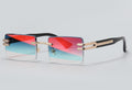 Lunettes de Soleil Rectangulaires Sans Monture — Verres Dégradés Rouge Flamboyant et Turquoise